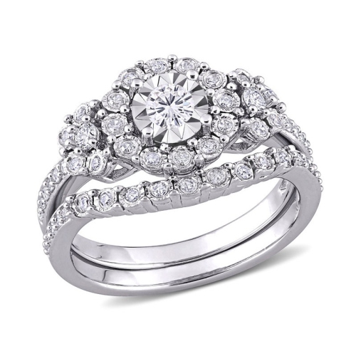 1/2 Carat Diamond Engagement Bridal Ring & Wedding Band Set in Sterling Silver