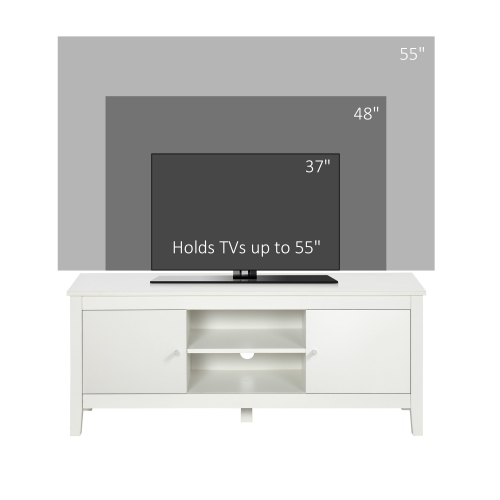 HOMCOM TV Stand Cabinet for TVs up to 55 inches, TV Bench with Storage Shelves and 2 Doors for Living Room, Bedroom, White