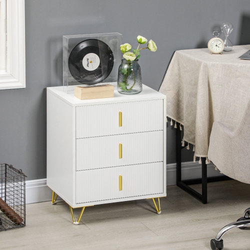 HOMCOM – Commode pour chambre à coucher avec 3 tiroirs, commode moderne avec pattes en métal et poignées en acier pour salon, blanc