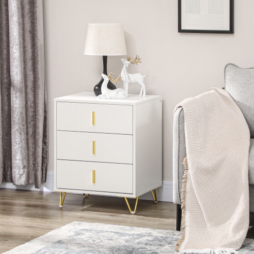 HOMCOM – Commode pour chambre à coucher avec 3 tiroirs, commode moderne avec pattes en métal et poignées en acier pour salon, blanc