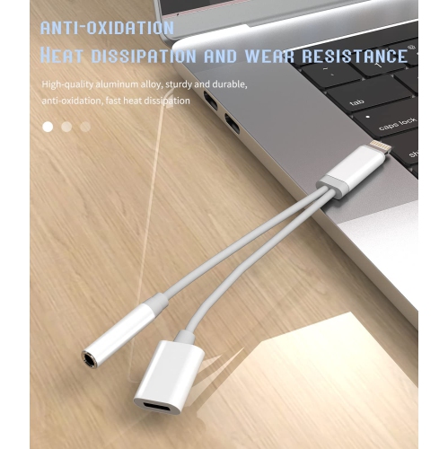Lightning to 3.5mm Splitter Dongle(2in1) iPhone AUX Adapter Charger Headphone Jack Adaptader Para Cable Audio Earphone for 14 13 12 11 Pro Max X XR