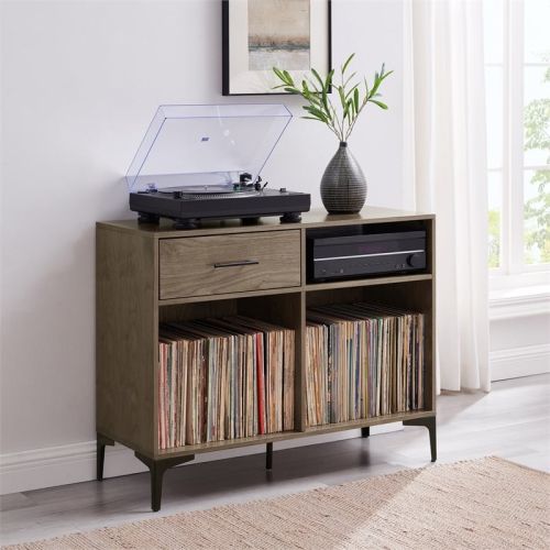 Crosley Furniture Sydney Modern MDF Wood Record Storage Media Console in Walnut