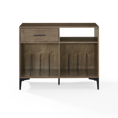 Crosley Furniture Sydney Modern MDF Wood Record Storage Media Console in Walnut