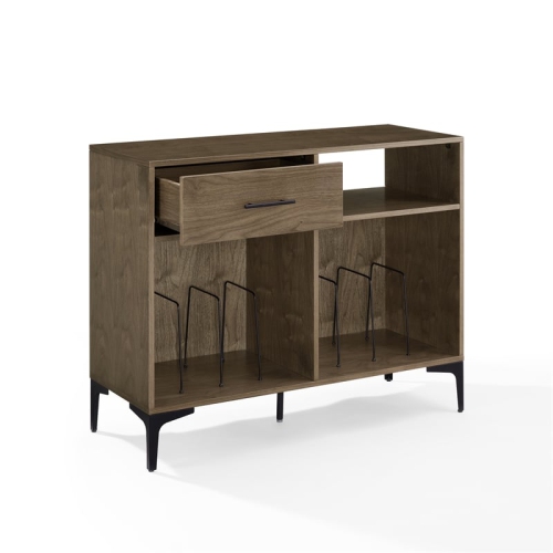 Crosley Furniture Sydney Modern MDF Wood Record Storage Media Console in Walnut