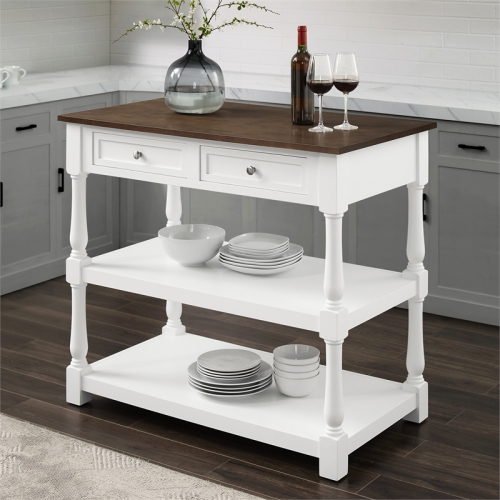 Crosley Furniture Caitlyn Wood Top Kitchen Island in White/Dark Brown
