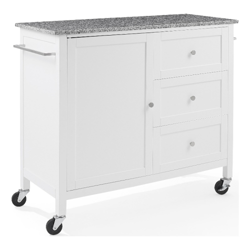 Crosley – îlot de cuisine Soren en granite massif avec chariot, blanc/gris