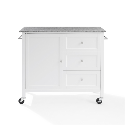 Crosley – îlot de cuisine Soren en granite massif avec chariot, blanc/gris