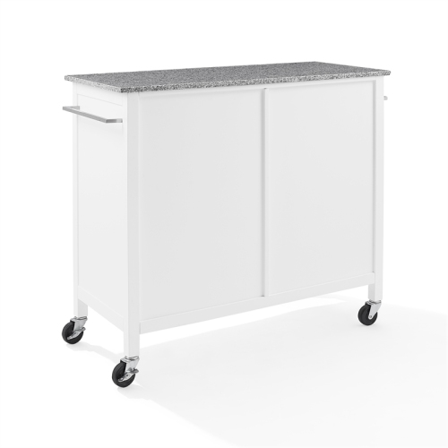 Crosley – îlot de cuisine Soren en granite massif avec chariot, blanc/gris