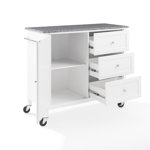 Crosley – îlot de cuisine Soren en granite massif avec chariot, blanc/gris