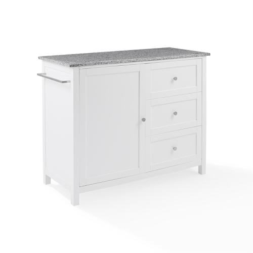 Crosley – îlot de cuisine Soren en granite massif avec chariot, blanc/gris