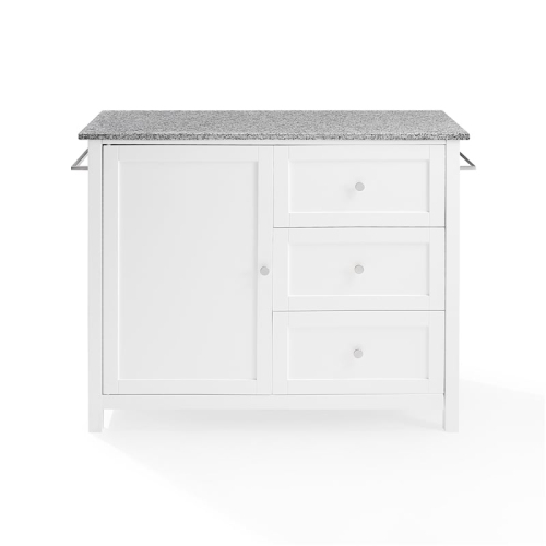 Crosley – îlot de cuisine Soren en granite massif avec chariot, blanc/gris