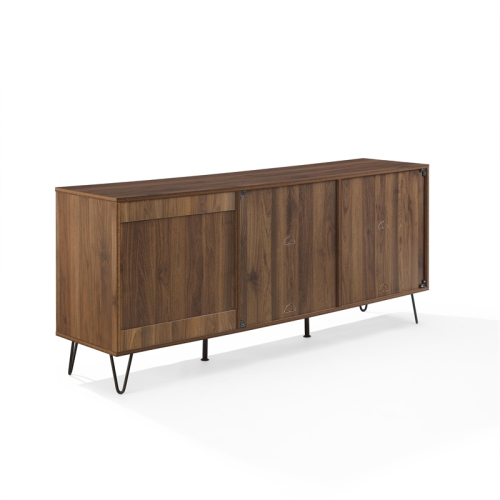 Crosley Furniture Teagan Particle Board Record Storage Sideboard in Brown Oak