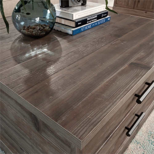 Sauder Aspen Post Engineered Wood Coffee Table in Pebble Pine/Brown
