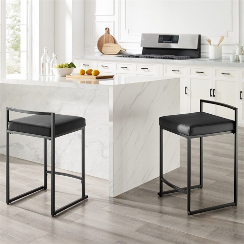 Crosley Furniture Harlowe 24.25" Steel Counter Stools in Matte Black