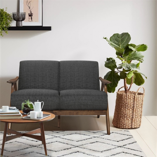 Causeuse avec cadre en bois massif de style milieu du siècle Damala de Lexicon - Gris foncé