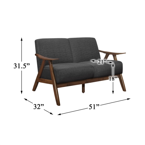 Causeuse avec cadre en bois massif de style milieu du siècle Damala de Lexicon - Gris foncé