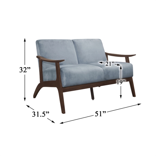 Causeuse recouverte de velours Carlson de LexIcon - Gris bleu et noyer foncé