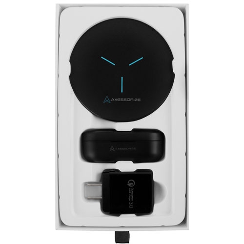 Axessorize Essential Bundle | In-Ear Truly Wireless Headphones with Wireless Charger, 3.0 wall adapter, and USB-C cable - 2 Pack