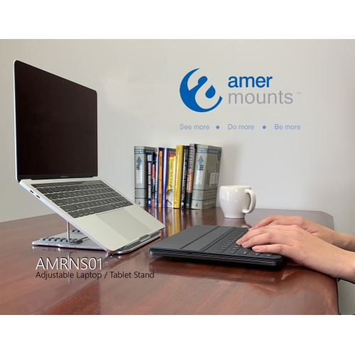 Amer Mounts Aluminum Laptop Stand, Ergonomic Detachable Computer Stand, Riser Holder Notebook Tablet 11-15.6" Laptops AMRNS01