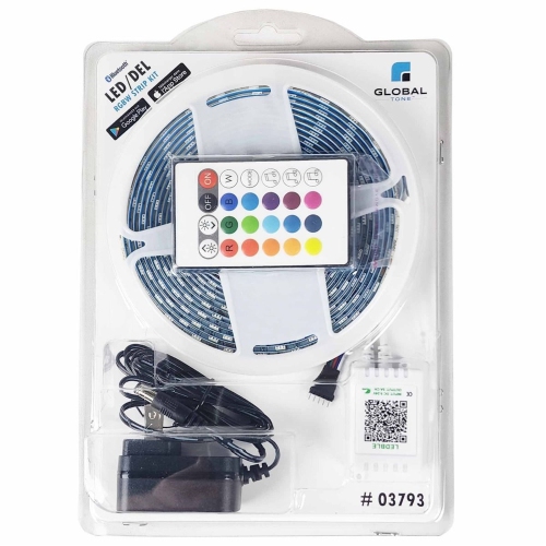 GlobalTone - RGBW LED Strip Kit, Control Box with IR and Bluetooth Function, 60 LEDs per Meter, Length of 5 meters