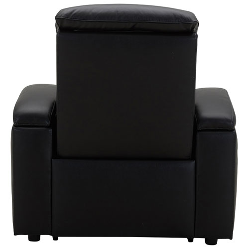 Haven Leather Power Home Theater Recliner with Power Headrests & Cupholders – Black