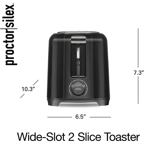Proctor Silex 22215PS 2-Slice Extra-Wide Slot Toaster with Cool Wall, Shade Selector, Toast Boost, Auto Shut-Off and Cancel Button, Black,