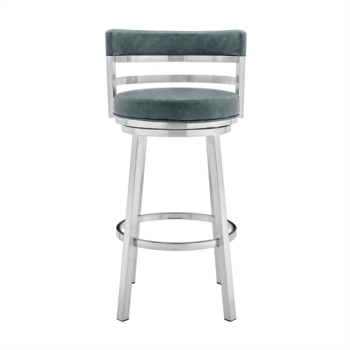 Titana 26" Counter Height Swivel Blue Faux Leather Stainless Steel Bar Stool