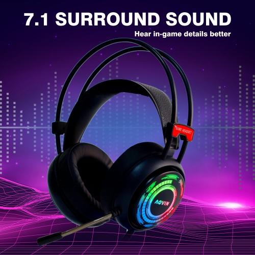 AQVIN Q300 RGB Wired Gaming Headset, RGB Backlight, 7.1 Stereo Surround Sound, 50MM Drivers, Adjustable Microphone, Over-Ear Headphones for PC,