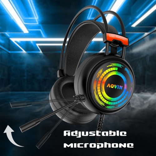 AQVIN Q300 RGB Wired Gaming Headset, RGB Backlight, 7.1 Stereo Surround Sound, 50MM Drivers, Adjustable Microphone, Over-Ear Headphones for PC,