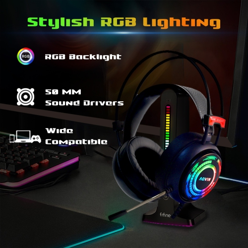 AQVIN Q300 RGB Wired Gaming Headset, RGB Backlight, 7.1 Stereo Surround Sound, 50MM Drivers, Adjustable Microphone, Over-Ear Headphones for PC,