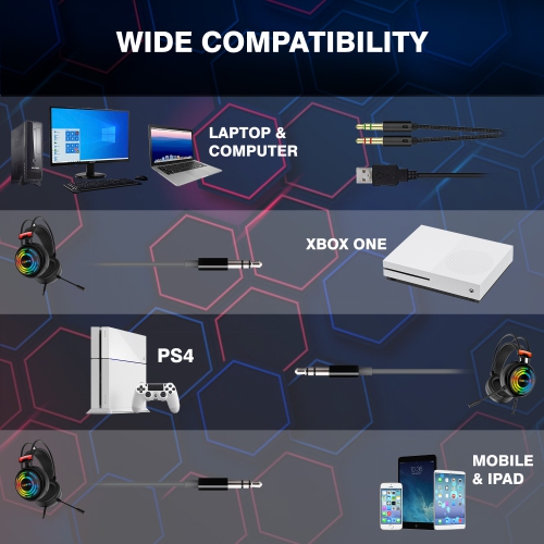 AQVIN Q300 RGB Wired Gaming Headset, RGB Backlight, 7.1 Stereo Surround Sound, 50MM Drivers, Adjustable Microphone, Over-Ear Headphones for PC,