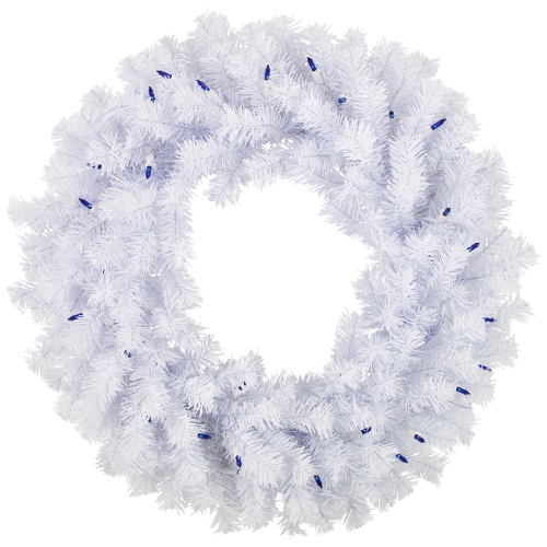 NORTHLIGHT  Pre-Lit Geneva Spruce Artificial Christmas Wreath - 24" - White - Lights In Blue
