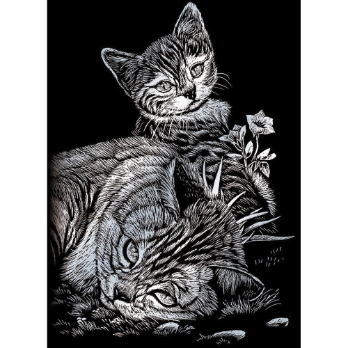Royal & Langnickel(R) Silver Foil Engraving Art Kit 5"X7"-Tabby Cat & Kitten