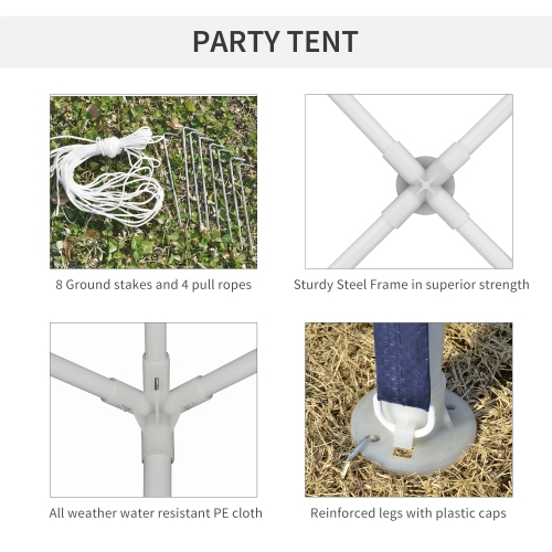 Outsunny 10x10ft Party Tent Portable Gazebo, Folding Garden Canopy Event Shelter Outdoor Sunshade Dark Blue