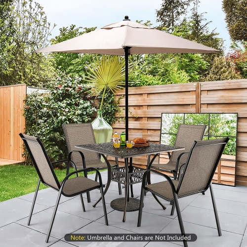 Gymax 35.4'' Patio Square Dining Table Cast Aluminum Umbrella Hole All-weather Outdoor
