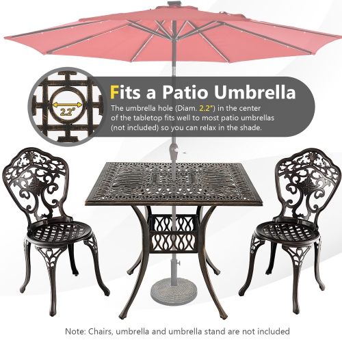 Gymax 35.4'' Patio Square Dining Table Cast Aluminum Umbrella Hole All-weather Outdoor