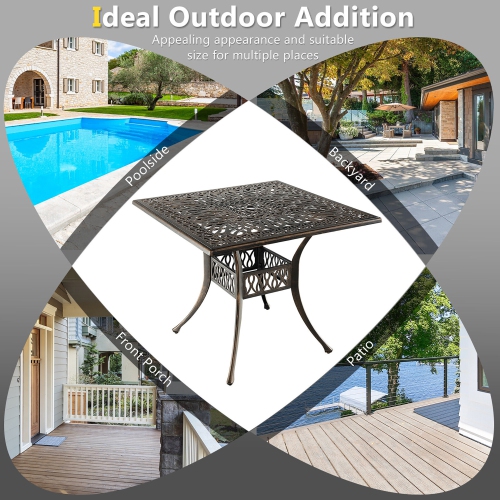 Gymax 35.4'' Patio Square Dining Table Cast Aluminum Umbrella Hole All-weather Outdoor