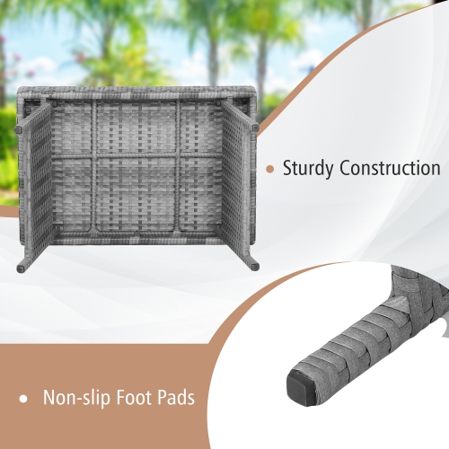 Gymax Folding Rattan Wicker Coffee Side Table Patio Garden Poolside Yard Outdoor Mix Gray