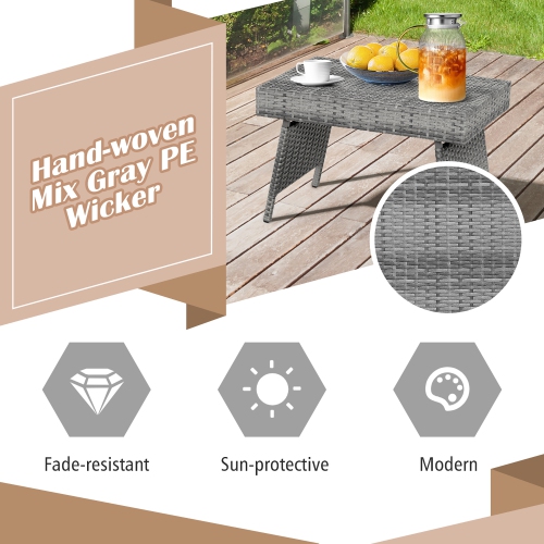 Gymax Folding Rattan Wicker Coffee Side Table Patio Garden Poolside Yard Outdoor Mix Gray