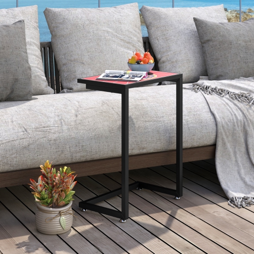 Gymax C-shaped Outdoor Side End Table w/ Ceramic Top for Patio Living Room Balcony