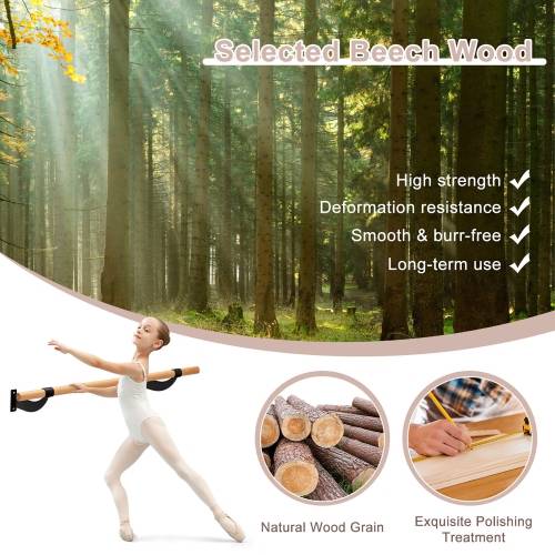 Gymax 4FT Single Ballet Bar Wall-Mounted Beech Wood Barre Yoga Stretching Studio Home