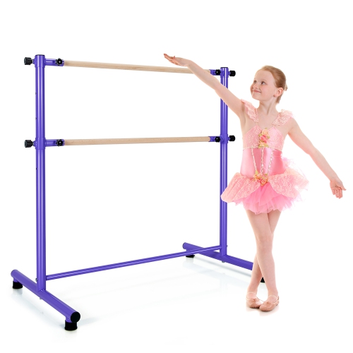 Gymax Portable 4FT Freestanding Double Dancing Ballet Barre Bar w/ 5 ...