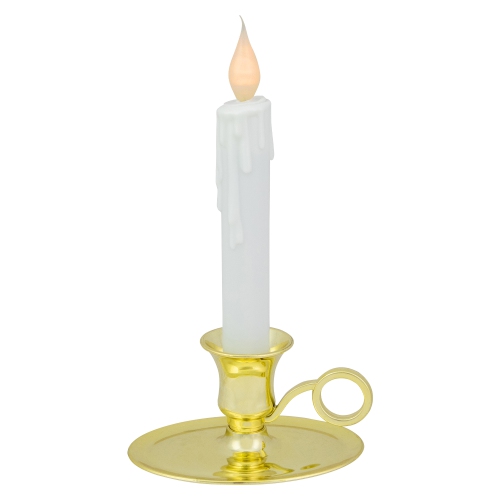 LED Lighted Window Candle with Oval Handle Base - 8 - White and Gold