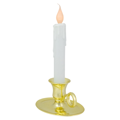 LED Lighted Window Candle with Oval Handle Base - 8 - White and Gold