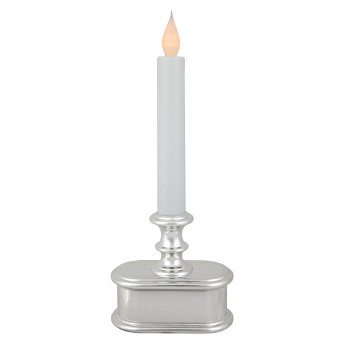 LED Lighted Window Candle with Base - 9.25" - White and Silver