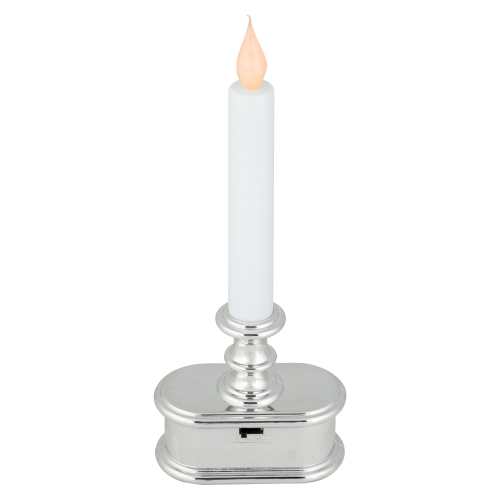 LED Lighted Window Candle with Base - 9.25" - White and Silver