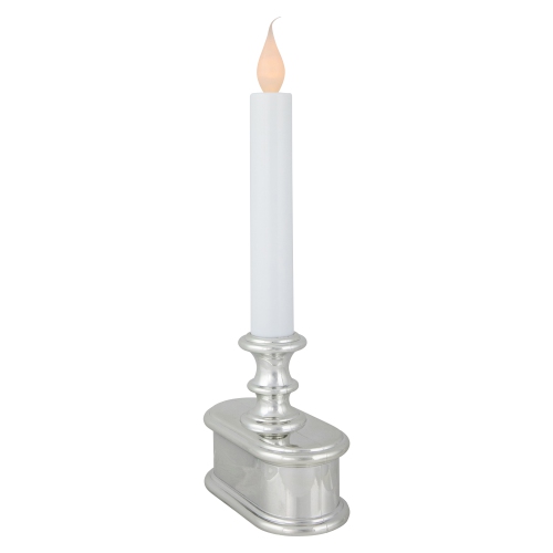 LED Lighted Window Candle with Base - 9.25" - White and Silver