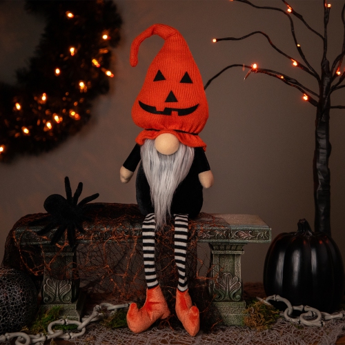 Gnome with Puffy Jack-O-Lantern Hat Halloween Figure - 22"