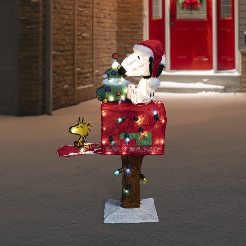 LED Lighted Peanuts Snoopy on Mailbox Outdoor Christmas Decoration - 32" - Clear Lights