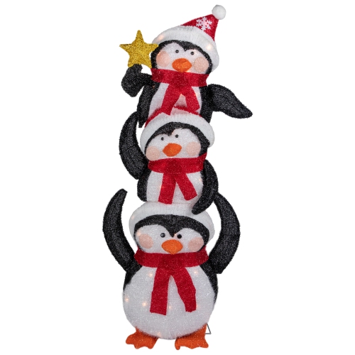 NORTHLIGHT  41" Lighted Stacked Penguin Family Outdoor Christmas Decoration